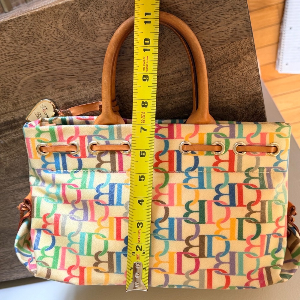 Dooney & Bourke Multicolor Mongram Tote Bag Leather Trim Tassel Charm Y2K Preppy - Picture 14 of 15